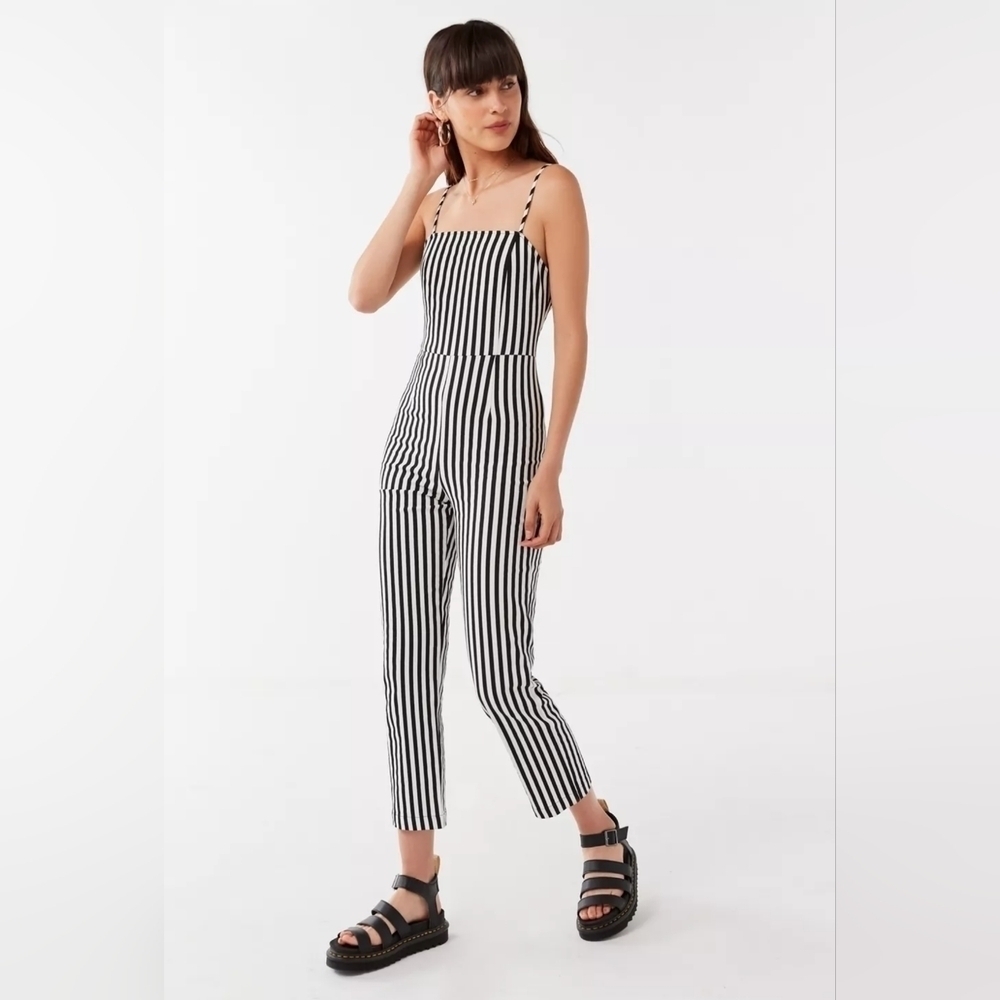 Urban Outfitters Stretchy Striped Sleeveless Cropped Slim Fit Pull On Jumpsuit S - Picture 14 of 14